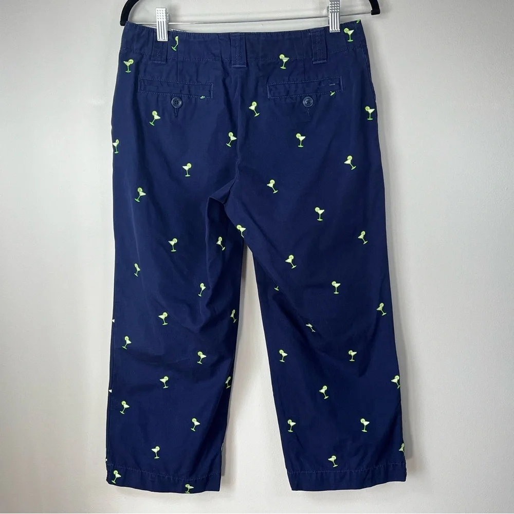 Lilly Pulitzer Womens 6 Blue Capris Embroidered Lime Margaritas Cotton Vacation